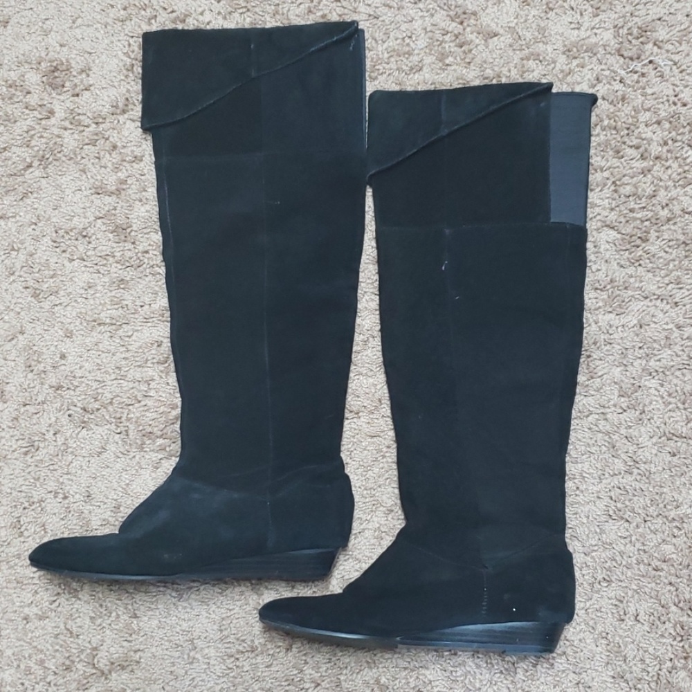 Black suede high boots
